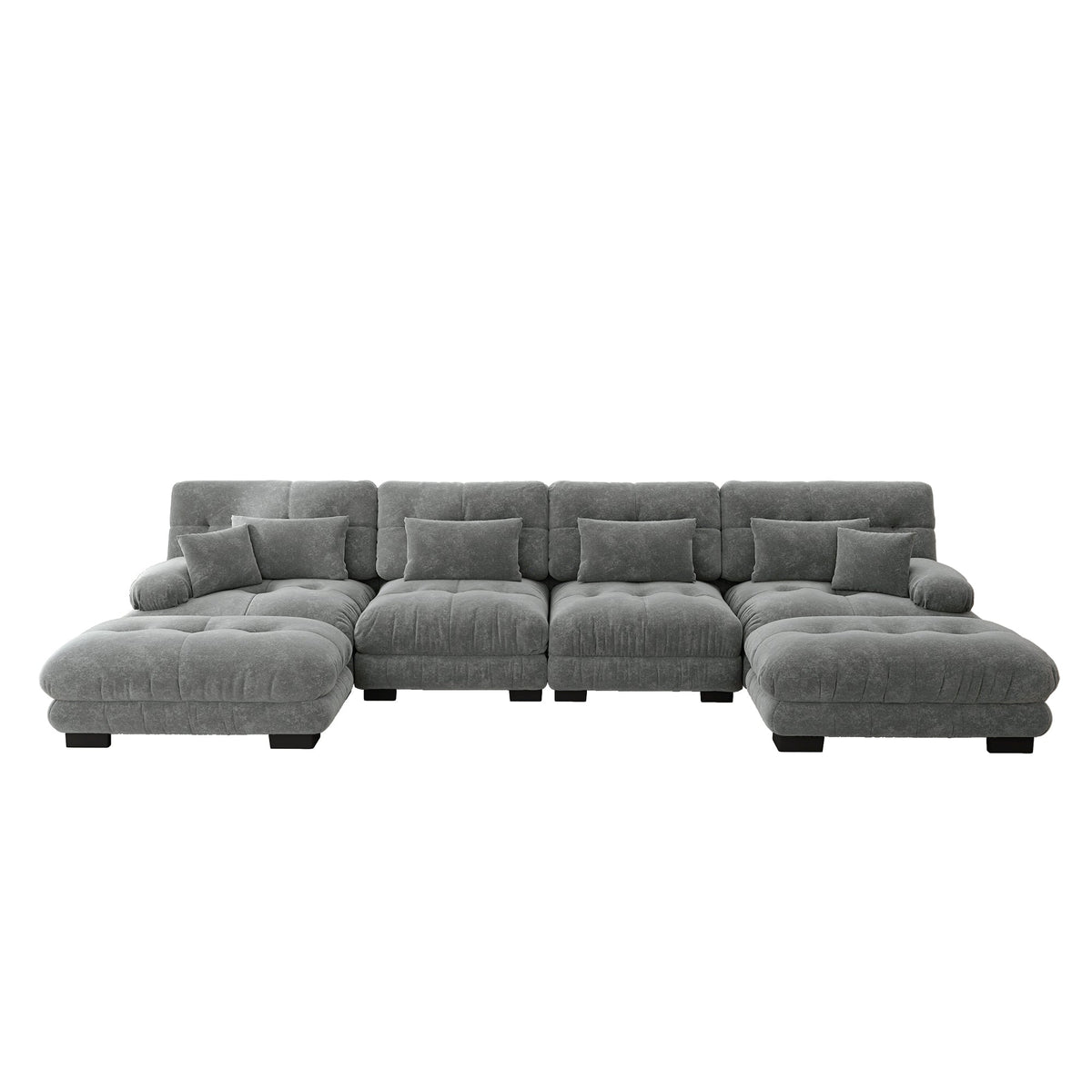 Modular Corner Sofa U-Shaped 4-Seater Movable Ottoman Chenille Grey