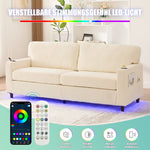 Modern 2-Seater Sofa with USB-C, LED Light, Cupholders, Chenille Beige