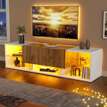 TV Console Cabinet 3-Tier Entertainment Center Glass Shelf 2 Drawers, White