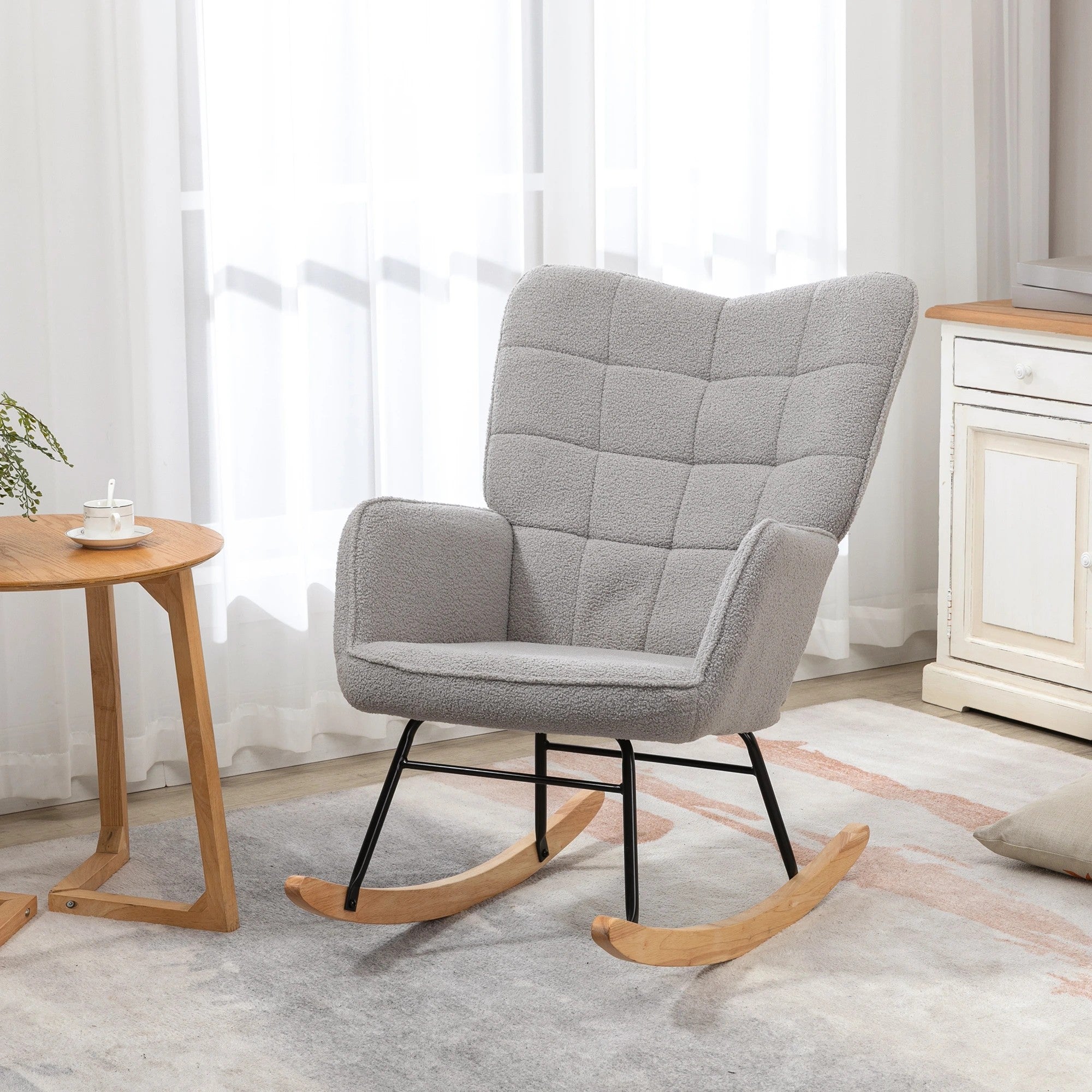 Rocking Chair Swivel Recliner 120 kg Berber Fleece Light Grey