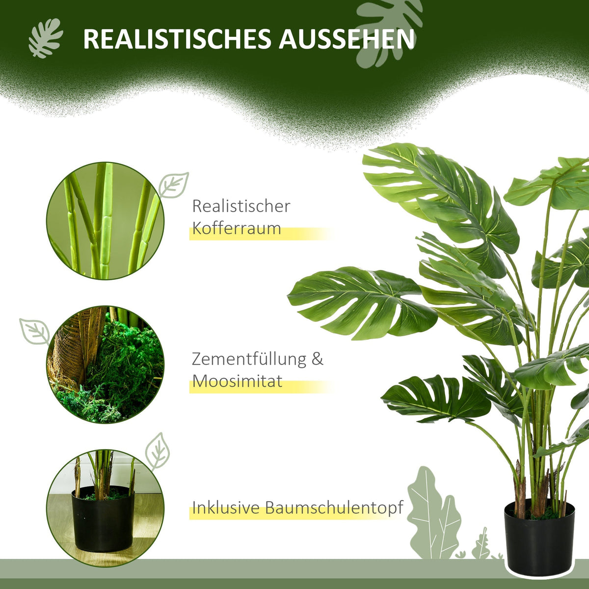 Artificial Monstera 120cm Plant with Planter, Green