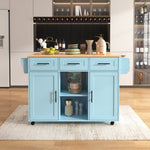 Dining Trolley Sideboard Extendable Fold-Down Worktop Storage Casters Blue/Solid Wood Grain