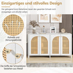 Sideboard, 4 Rattan Doors with Metal Handles, White