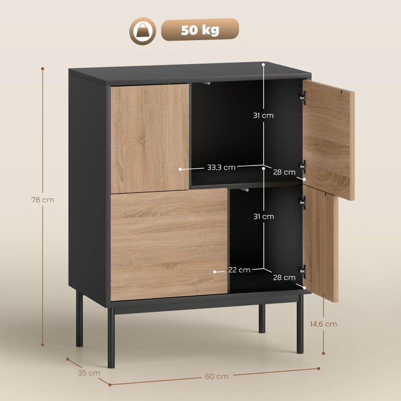 Sideboard Push-to-Open Doors Metal Legs - Black/Natural Wood