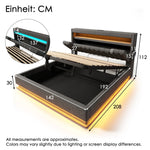 Upholstered Double Bed with Hydraulic Storage, LED Lighting and Charging Station, 140x190cm, Grey Linen