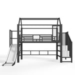 House Loft Bed for Kids with Slide, Storage & LED, Black Metal