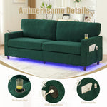 2-Seater Sofa Modern USB-C LED Cup Holders Side Pockets - Emerald Chenille