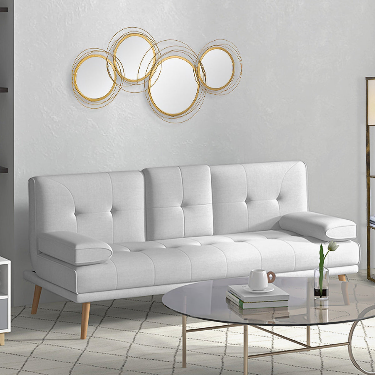 Mirror Set, 4 Round Mirrors Wall Decoration, Elegant Metal