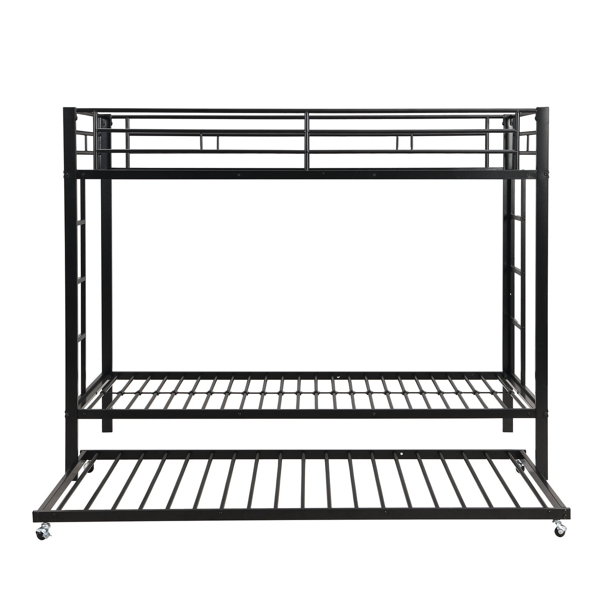 Bunk Bed 90x200cm with Pull-Out Bed Safety Railings EN747 Certified - Black Iron Frame
