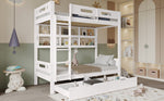 Bunk Bed 90x200 with Drawers & Storage Shelf, White Pine