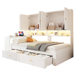 Multifunctional Bed 90x200cm with Desk, LED & Storage - White