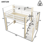 Loft Bed 90x200cm with LED Lights & Storage Ladder, White+Natural