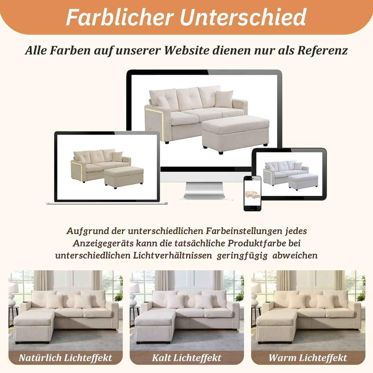 Sofa, Modern LED Combination with Cloud-Like Seating, 3-Seater + Ottoman, Modular L-Shaped