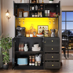 Sideboard Buffet Cabinet with 4 Doors, LED Light and Drink Holders, Black and White