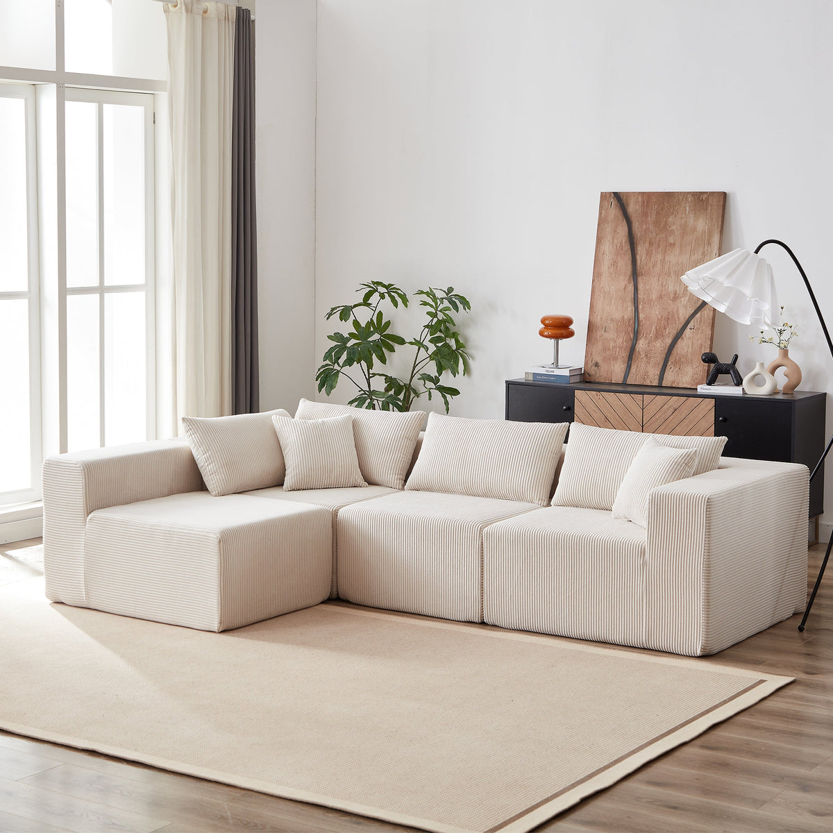 Modular L-Shaped Sectional Sofa 104-Inch 4-Piece - Corduroy