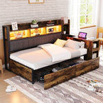 Iron Sofa Bed 90x200cm, Storage, Desk, LED/Sockets - Wood Color