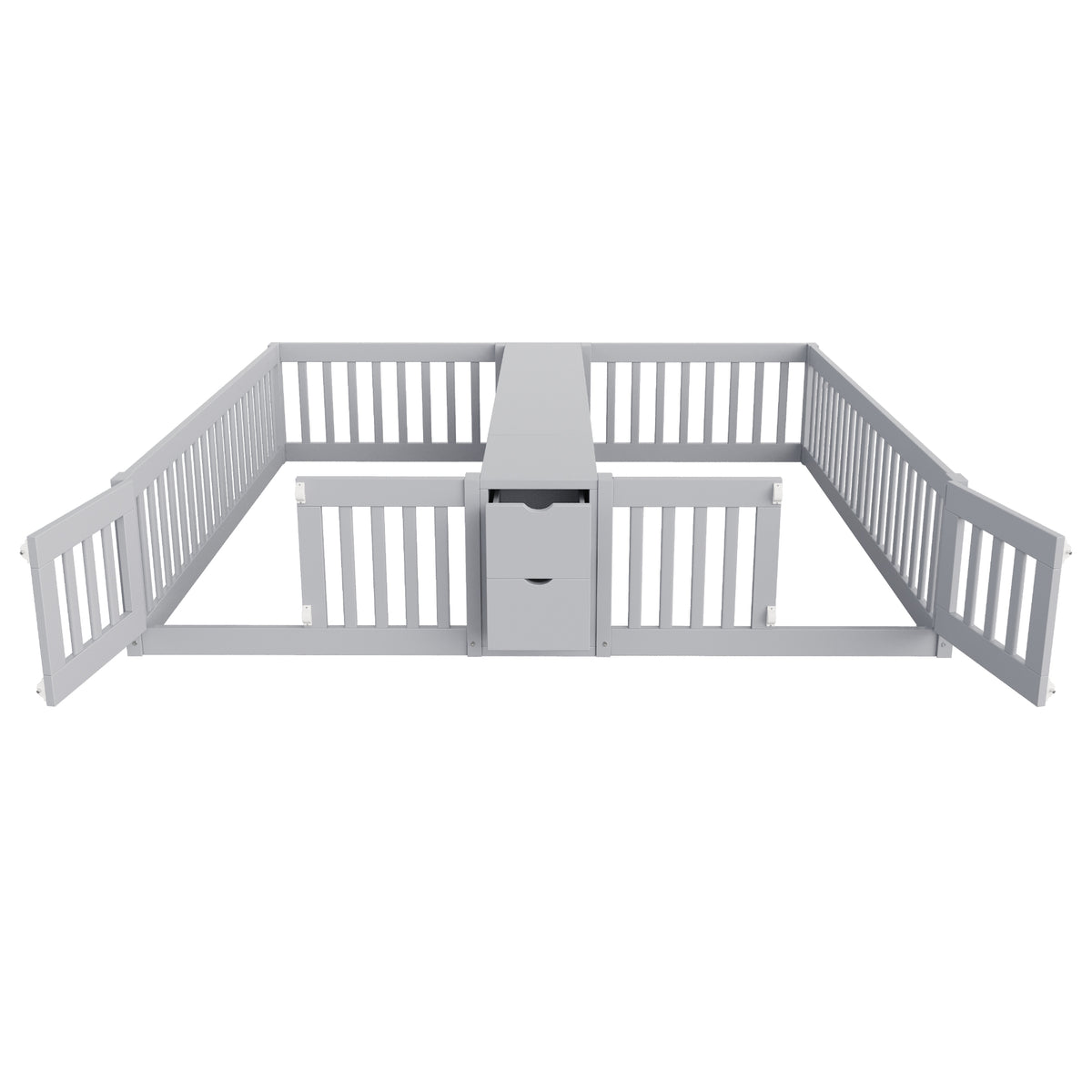 Kids Wooden Bed 90x200cm with Drawer & Safety Rail, Grey