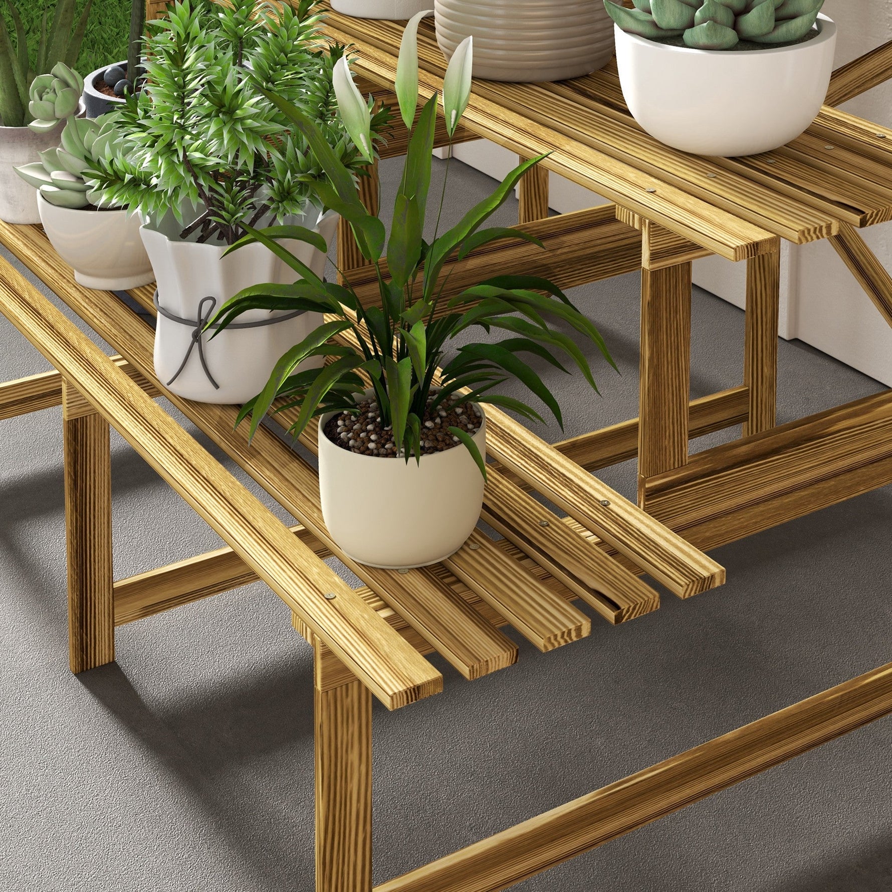 Plant Staircase Flower Shelf, 3 Steps, Fir Wood