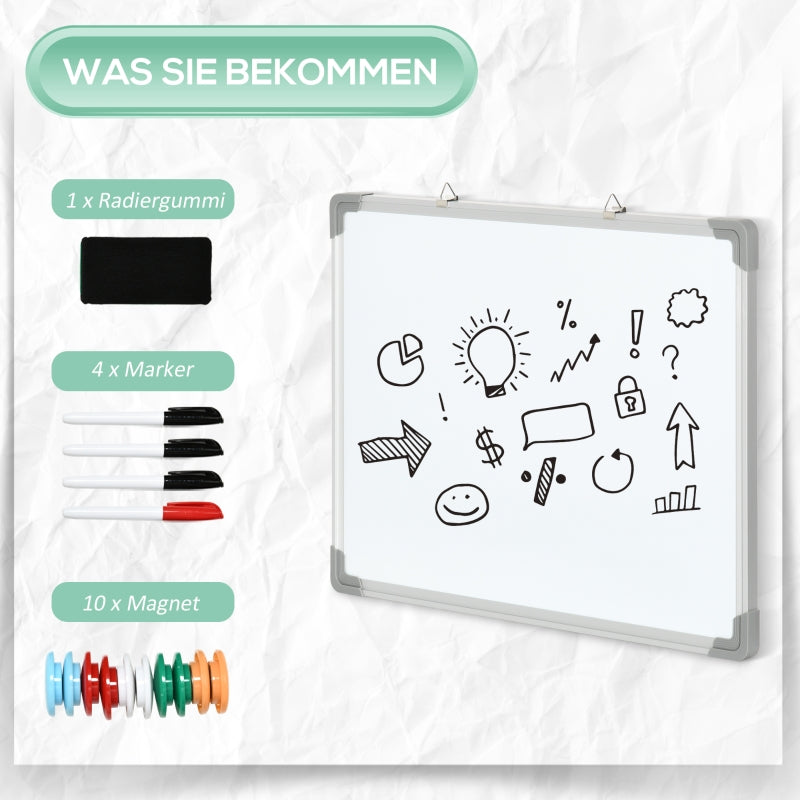 Magnetic whiteboard with 4 markers, 1 eraser, 10 magnets, easel and wall mounting