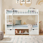 Children's Bunk Bed 90x200cm with Storage Drawers, White Pine Wood
