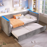 Daybed Sofa Bed, Pull-out LED Light 90/180x200cm, Grey Velvet