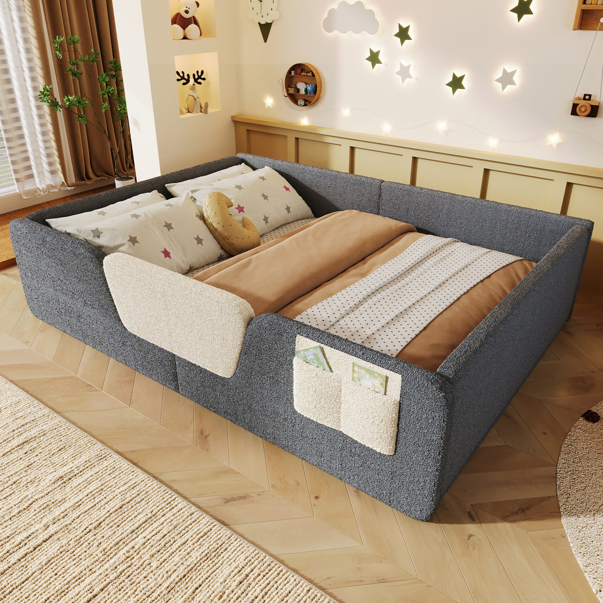 Upholstered Bed 140x190cm with Safety Rails, Grey Velvet