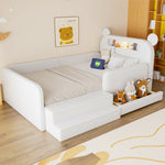 Children's Bear Bed 90x200cm with Storage & Night Light, White