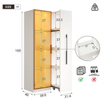 Display Cabinet with Glass Doors, Side Drawers and LED Lighting, White MDF