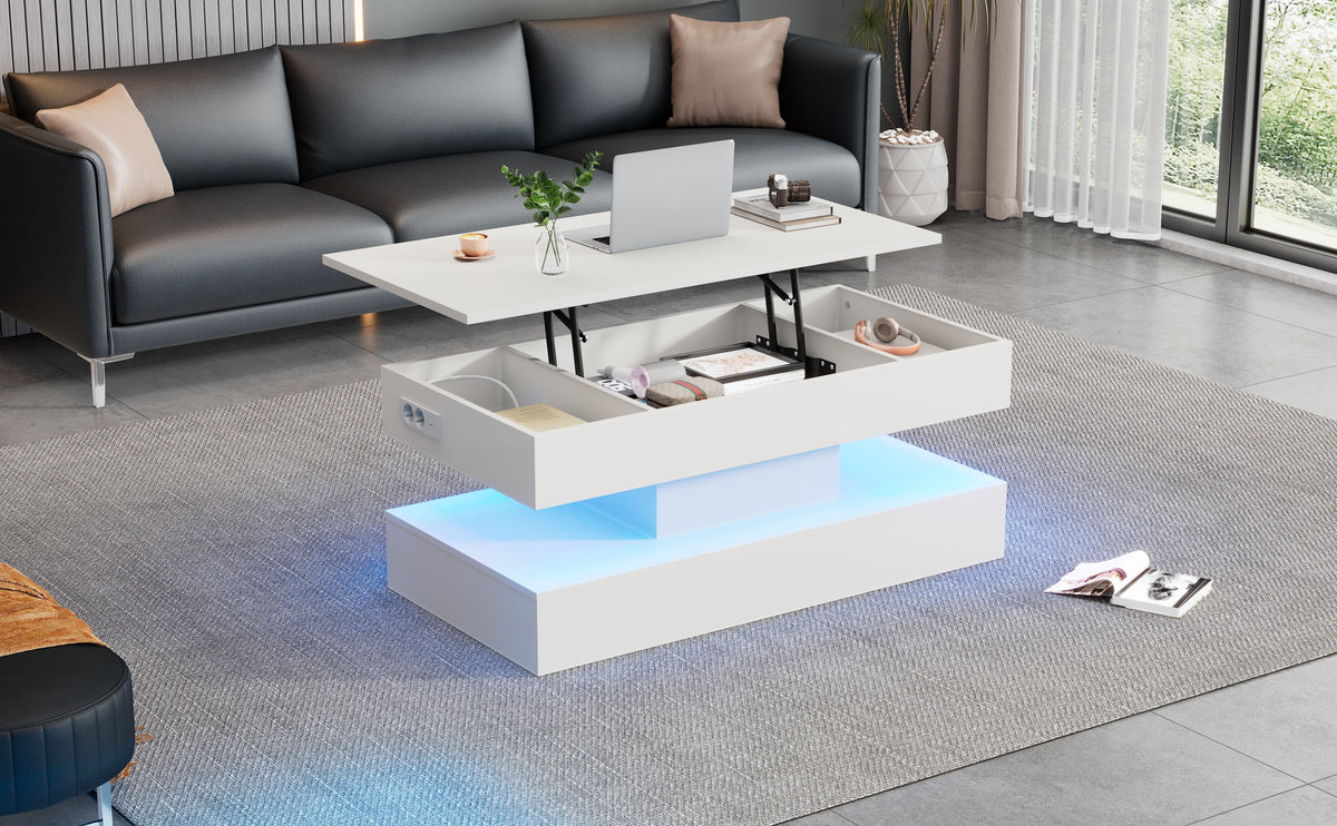 Modern Coffee Table LED Storage Hydraulic Lift 100x50x42cm