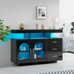 LED Sideboard Buffet Cabinet with 16-Color Lights and 3 Drawers, Black