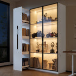 Multifunctional Cabinet with Glass Door, LED Lighting and Side Pull-out, Amber Glass and MDF
