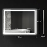 LED Bathroom Mirror 80x60 cm Bluetooth Anti-Fog Clock, Silver