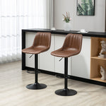 Bar Stools Set of 2, Height-Adjustable Foot Ring, Faux Leather Brown/Steel