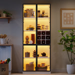 Display Cabinet 80x35x200cm Tall Cabinet Bookcase Wine Rack with Double Doors, Glass/LED