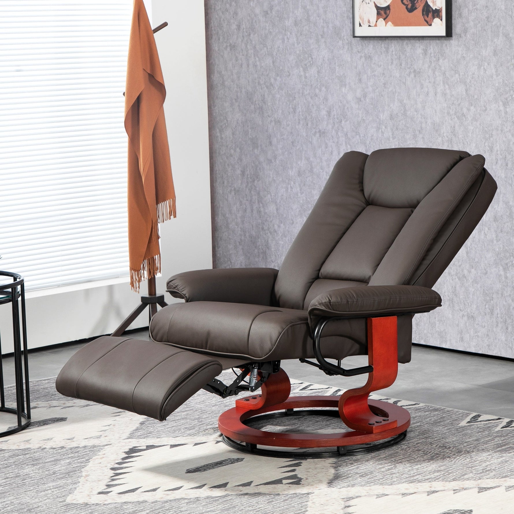 Reclining TV Armchair, Swivel Adjustable Backrest 150 kg Capacity, Faux Leather Brown