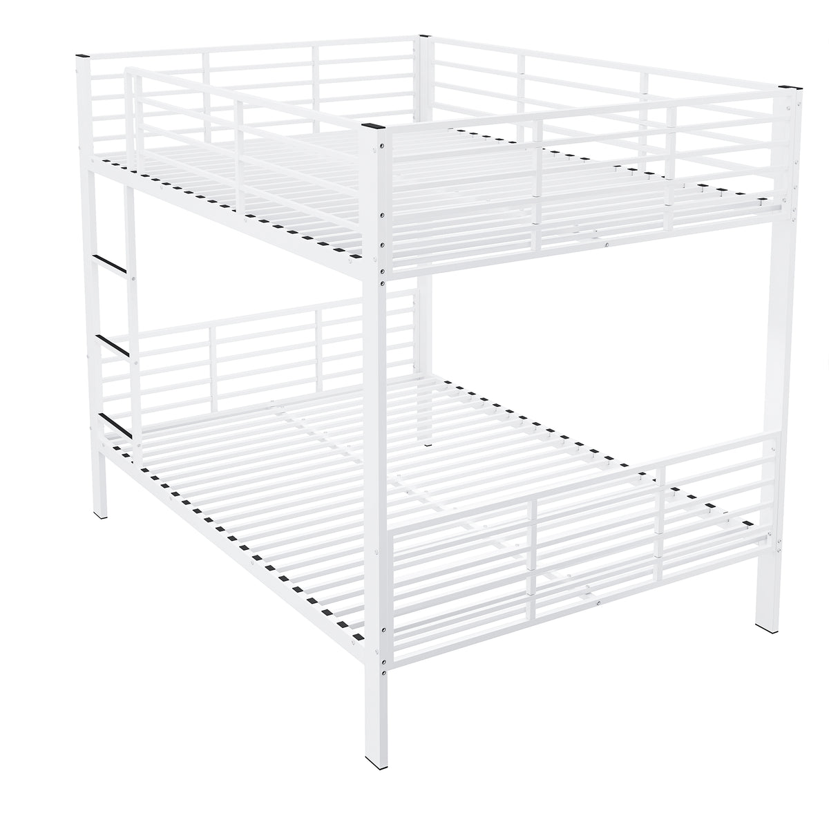 Bunk Bed 140x200 cm with Ladder & Fall Protection, White Metal