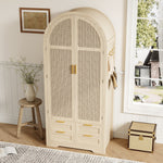 Modern Wardrobe with Curved Doors, Clothes Rail and Drawers, Oak MDF