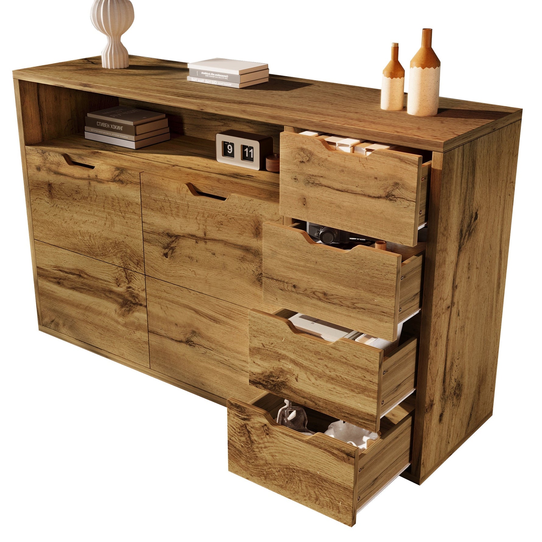 Modern Furniture - Integrated Storage, LED & USB Features - Mixed Materials