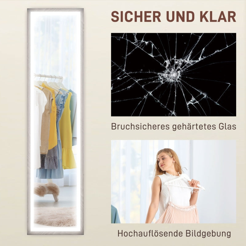 Full-Length Mirror, LED Light, 3 Light Colors, Gray