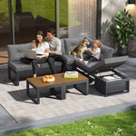 Modern Outdoor Set with Cushions, Iron Frame & Woven Armrests
