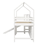 Multifunctional Children's Bed with Slide, Stairs, Locker and Shelf, 90x200cm, White Solid Wood + MDF
