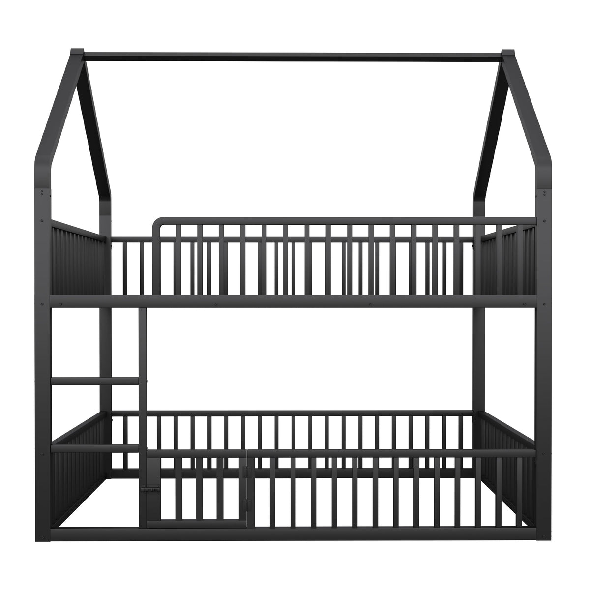 Bunk Bed, Loft Design with Stairs & Door, Black Metal