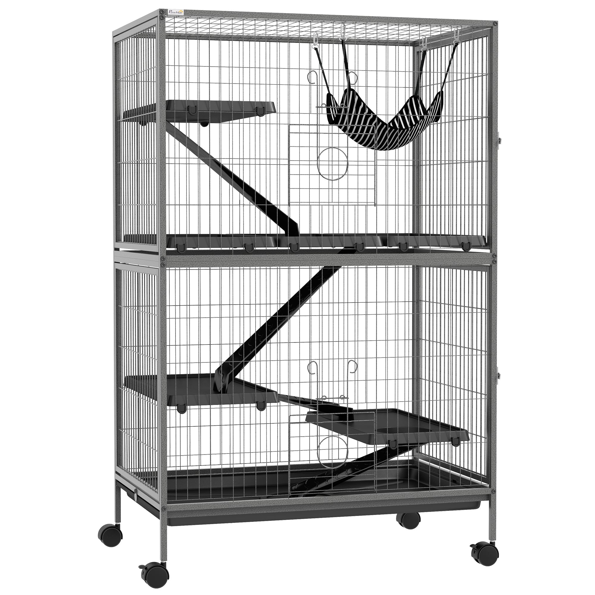 Rodent Cage, Multifunctional 4 Platforms 3 Ramps 4 Doors, Steel Grey Silver Black