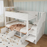 Bunk Bed 90x200 cm with Storage Stairs & Bookshelf, White
