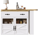 Extendable Bar Table 360° Rotating Storage Shelves - White