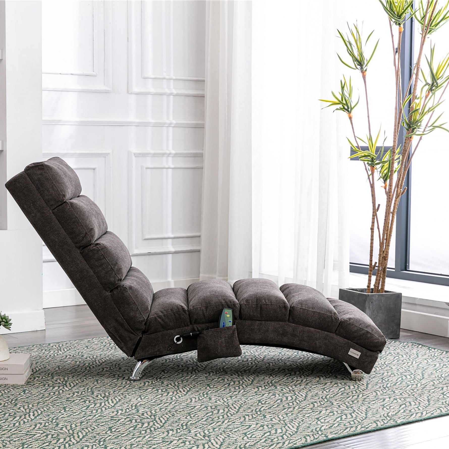 Relaxation Lounger with Vibration Function and Side Pockets, Bagcloth and Metal