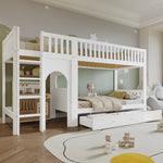Bunk Bed for Children with Straight Ladder and Safety Railings, 90x200cm, White Pine + MDF