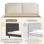 Upholstered Double Bed 180x200cm with Slatted Base, Beige Bouclé