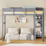 Loft Bed with Storage and Slatted Base, 90x200cm, Grey Pine Wood