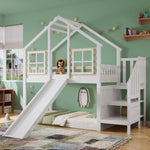 Bunk Bed with Slide & Stairs - Kids Cabin Bed, White Solid Wood